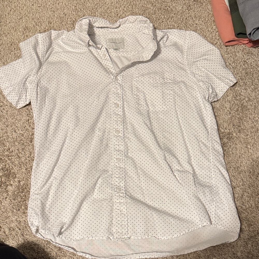 American Eagle Outfitters White Polka Dot Casual Shirt